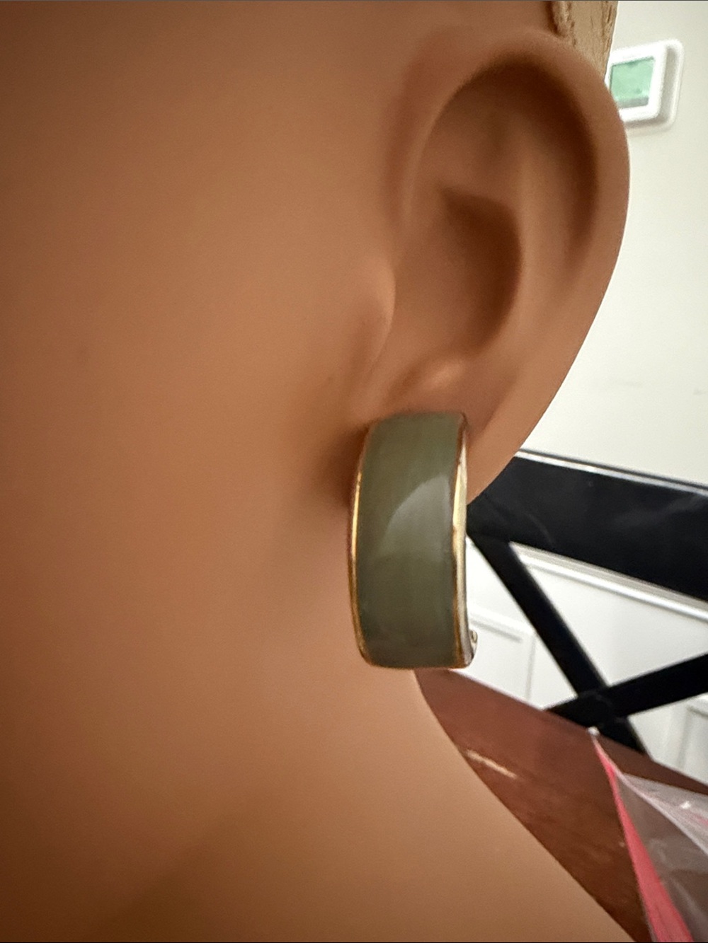 Source Unknown Olive Green Enamel Gold-Tone Clip Hoop Earrings
